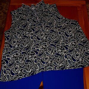 Loft Size XXL Black and Blue Paisley Sleeveless Top